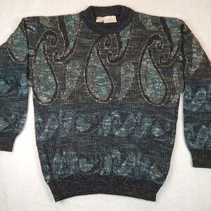 Vintage Cambio Sweater Men's Large Black Paisley Abstract Wool Grandpa 80s 90s